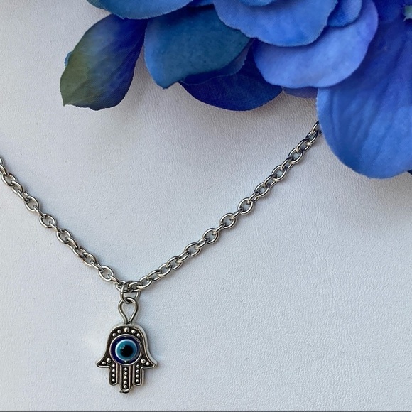 Hamsa Evil Eye Stainless Steel Necklace - Picture 4 of 12